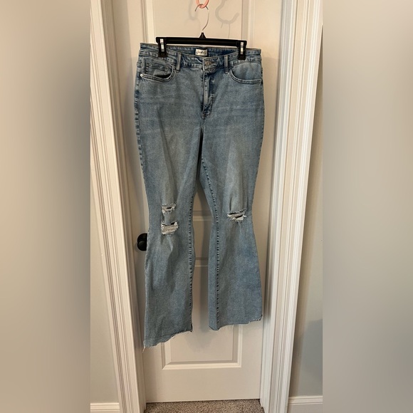 Wonderly Denim - Wonderly Light Blue Distressed Flare Jeans